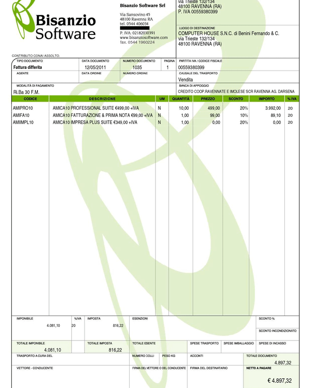 Esempio di fattura